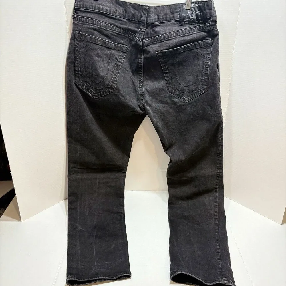 True Religion Jeans Mens 38x32 Black Geno Dark Relaxed Slim Stretch Dark Wash
